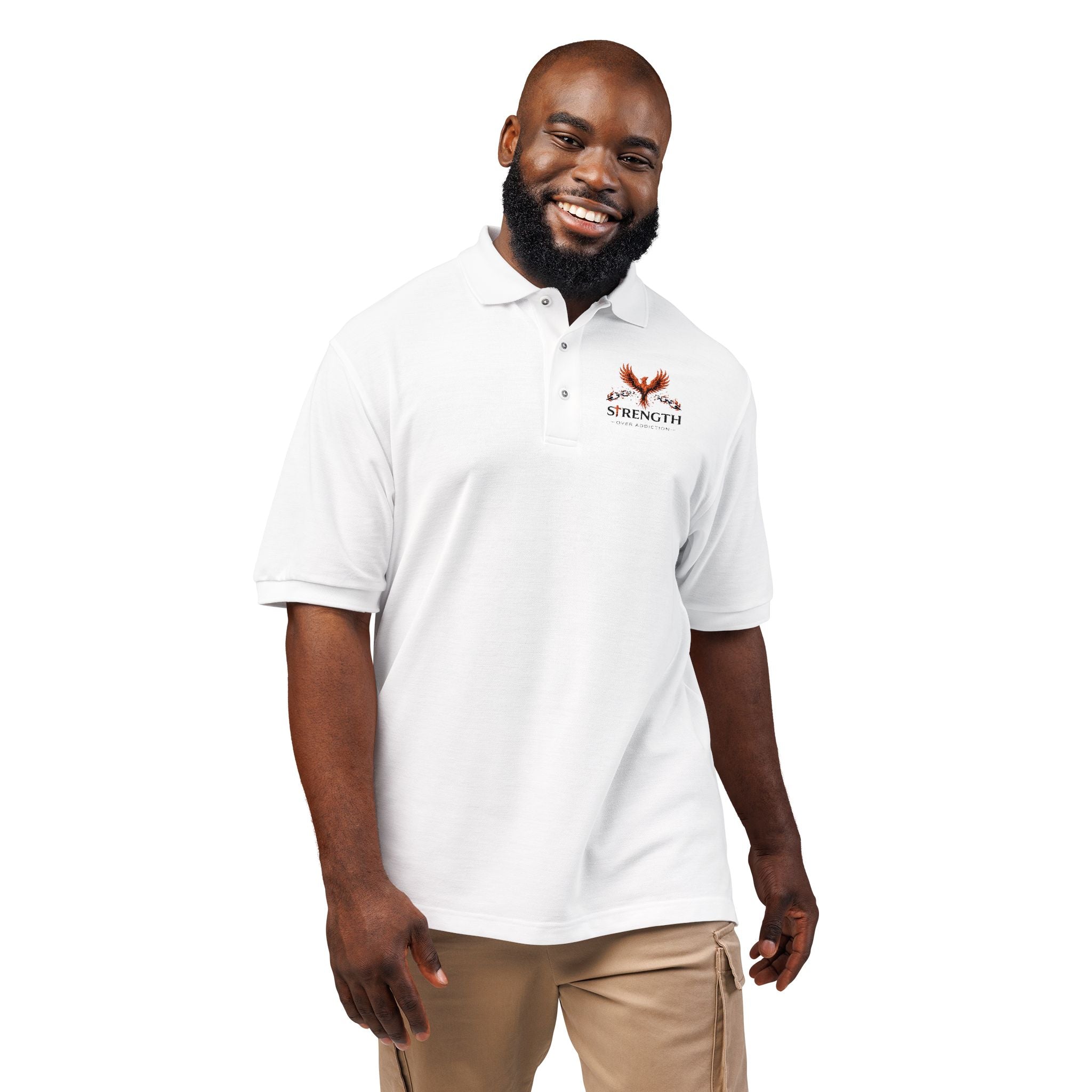 Embroidered Strength Over Addiction Polo Shirt