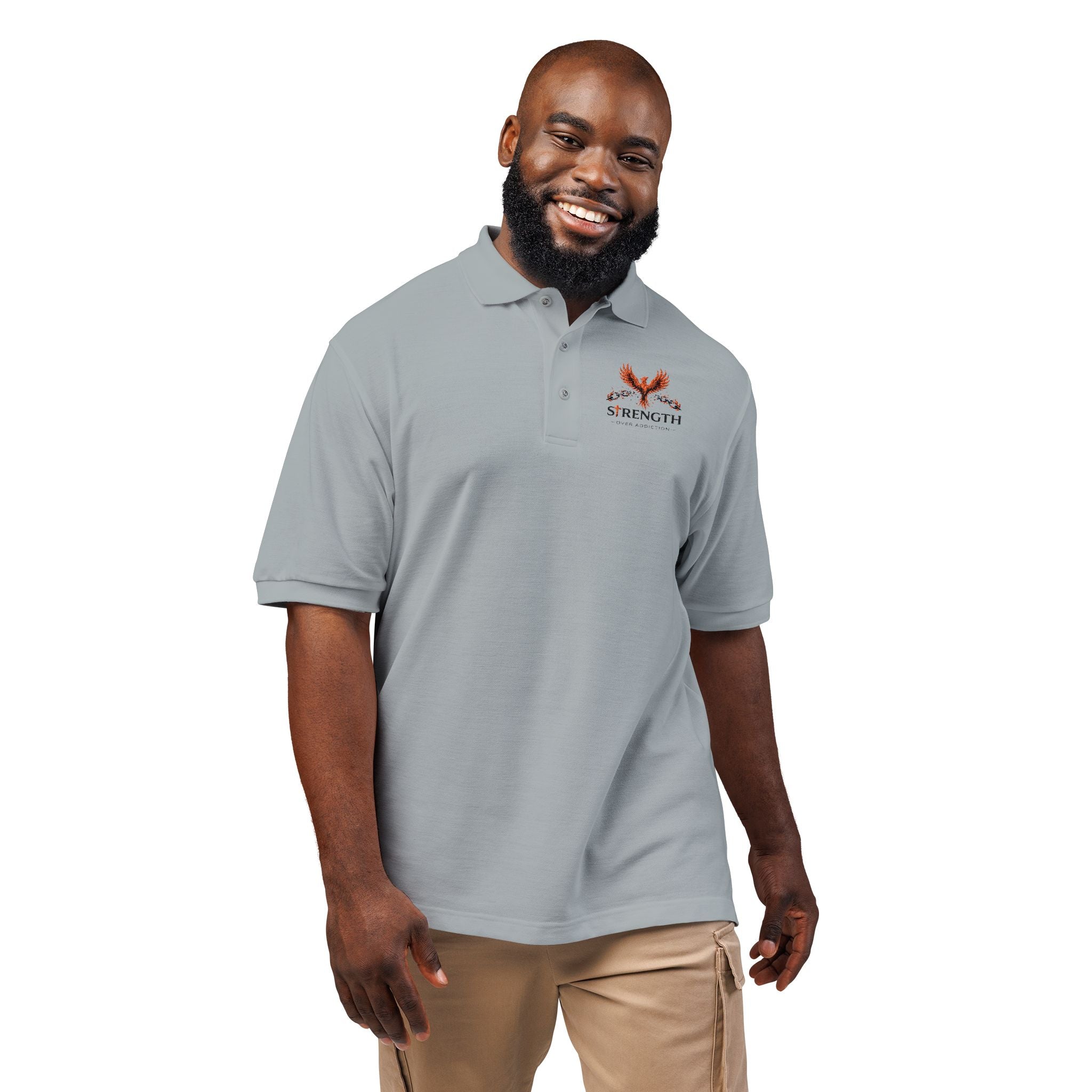 Embroidered Strength Over Addiction Polo Shirt